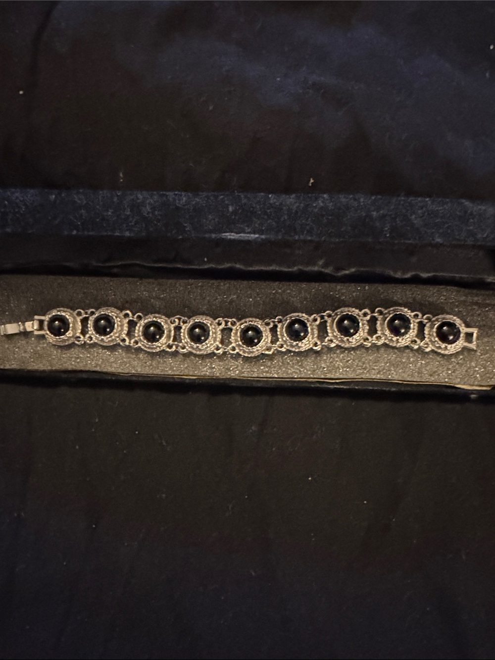 Vintage-Inspired Black Stone Silver toned Bracelet